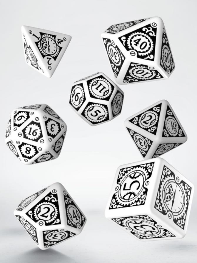 Dice: Q-Workshop - Steampunk - Poly Set (x7) - White/Black