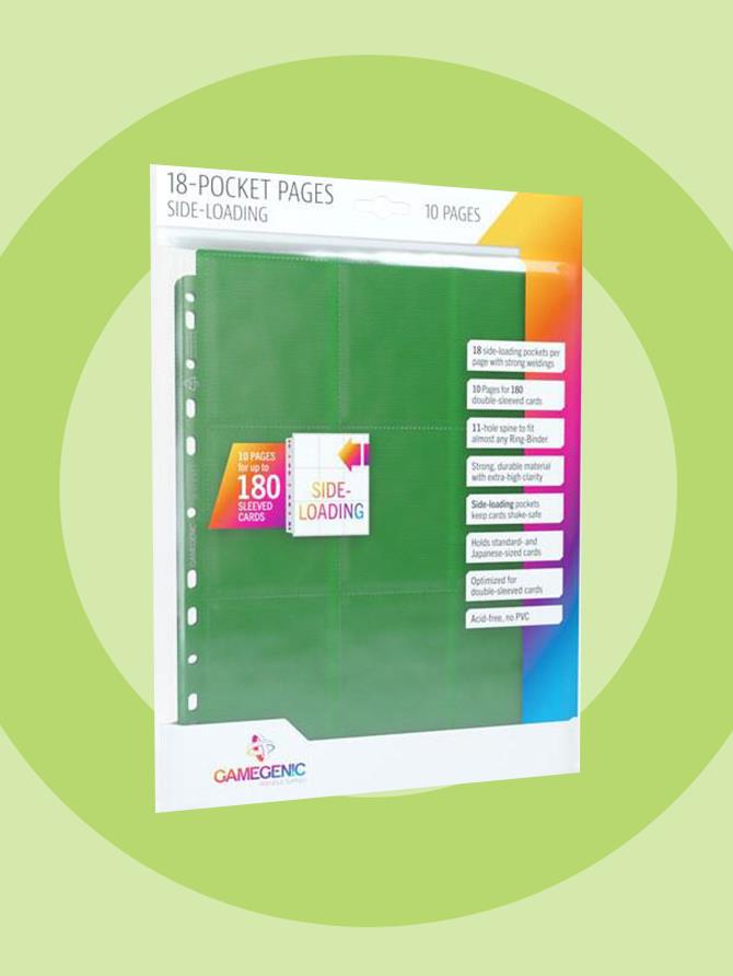 Card Pages: Gamegenic - Side-loading - 18-Pocket (x10) - Green